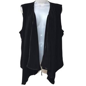 Coldwater Creek Plus Sz 1X Black Velvet Waterfall Open Vest Lagenlook Silk Blend